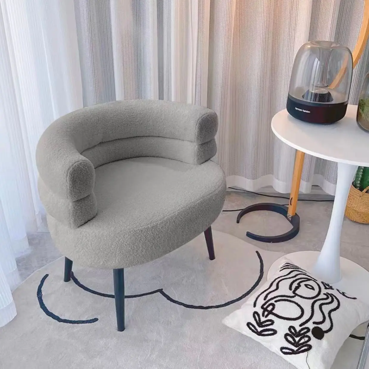Lamb fleece Lazy sofa Chair Single living room Bedroom balcony Casual Makeup chair Dresser stool
