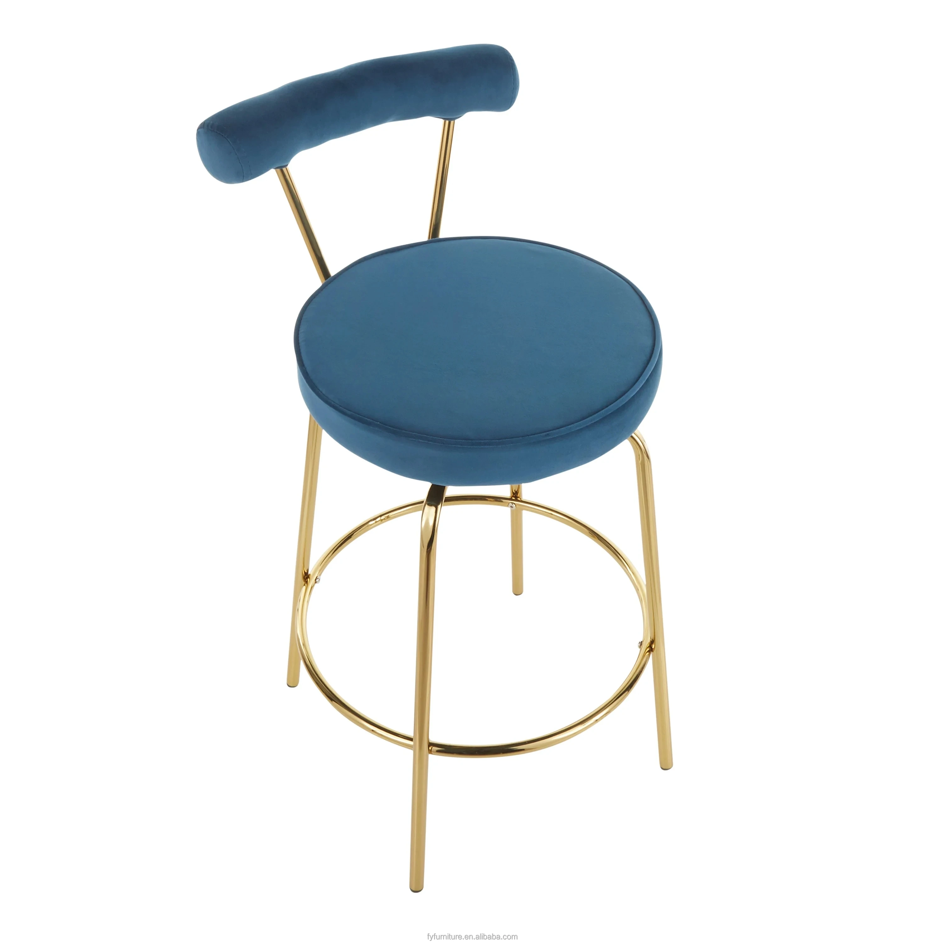 Industrial Price Nordic Design Upholstered Velvet Bar Chair with Gold Metal Frame for pub Kitchen