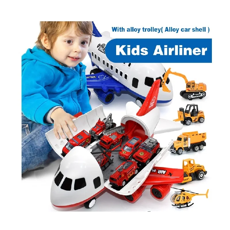 Customizable Multi-functional Educational Airplane Model Plastic Containable Cargo Toy Plane With 6 PCS Small Alloy Toy Cars