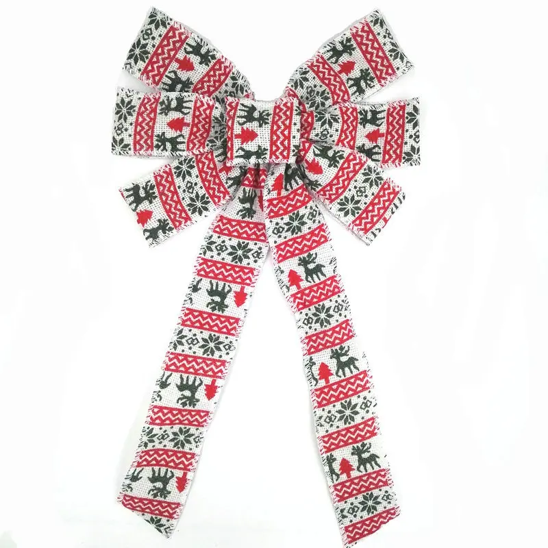 Рождественский праздник, Свадебная вечеринка, украшение для упаковки подарков, красный олень, принт, джутовая ткань, тканая лента, бант