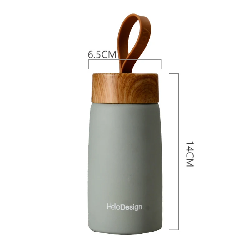 FX Factory stainless steel Mini student water bottle with custom logo Portable wood grain thermos cup with wood lid