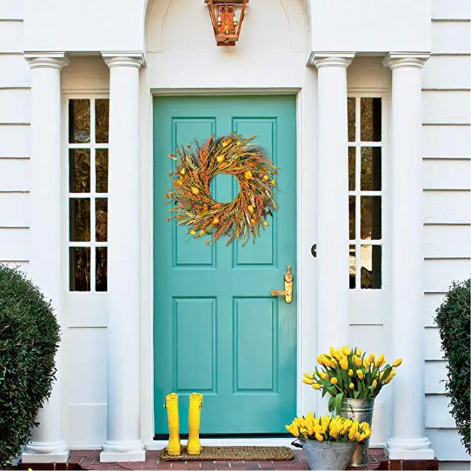 Front Door Wreath Grain Wreath Harvest Gold Wheat Circle Garland autumn wreath for Front Door Wedding Home Decor fall garland