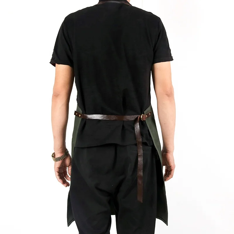 CHANGRONG Custom Leather Straps Waxed Canvas BBQ Work Apron