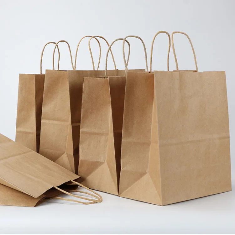 Wholesale Kraft Paper Bag Accept Custom Printing Stock Gift Bag Fast Food Take Away Twisted Handle Shopping Bag
