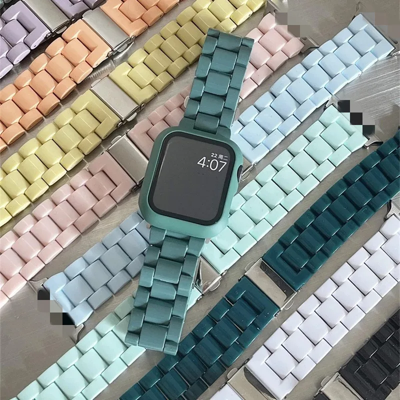 Candy Color Resin Straps For Samsung Watch Band 20mm 22mm Replace Wrist Watchband For Apple Watch 38 40 41 42 44mm Accessories