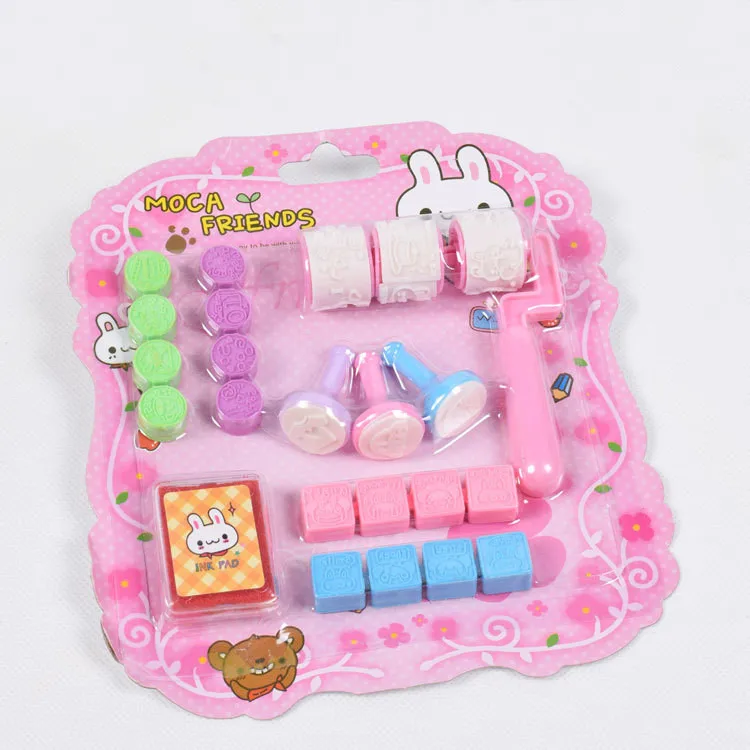 Customized Promotional Gifts Kids Toy Round Square Stamp Plastic Rolling Rubber Stamp Set