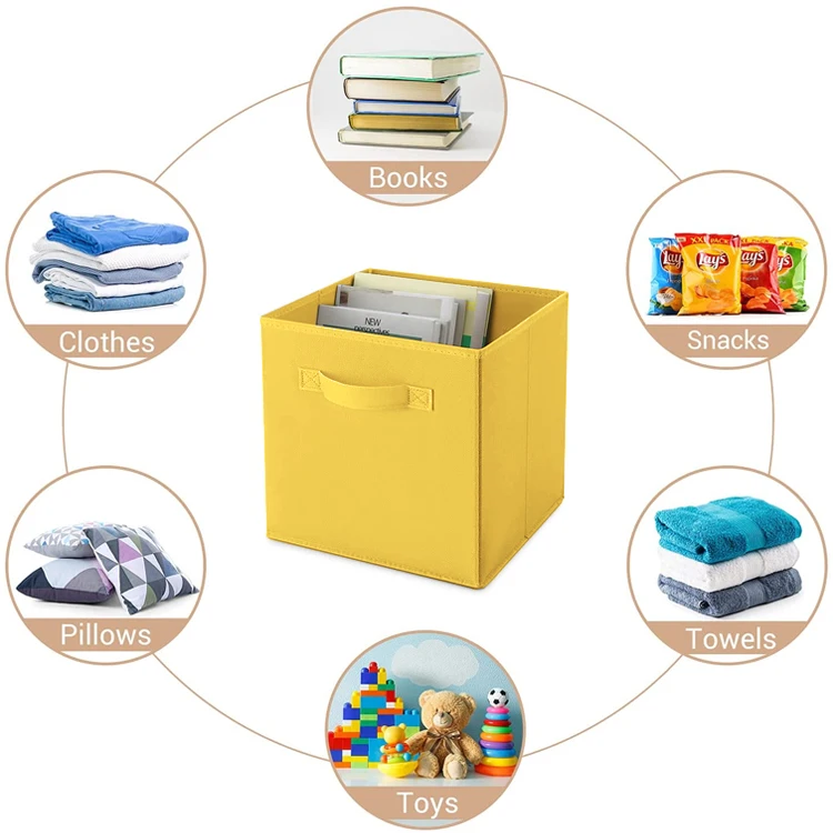 Yellow Foldable Toy Storage Cub Non Woven Fabric Clothes Organizer