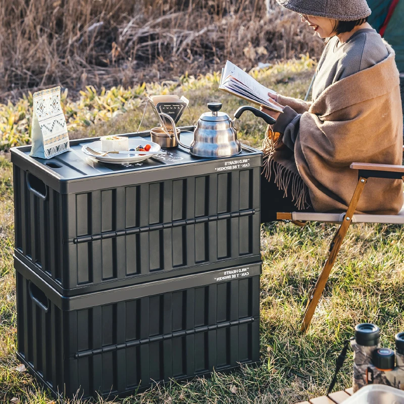 Green Industrial Style Plastic Folding Storage Box bin Car Household Outdoor Space-saving stackable container