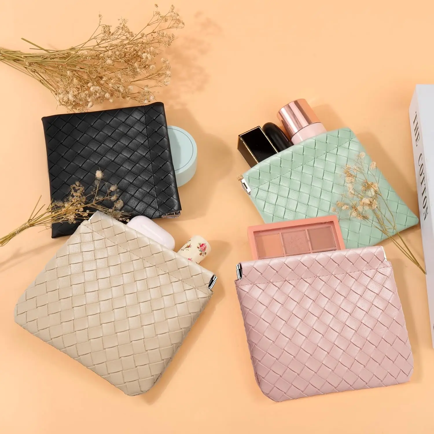 Multifunction PU Weaving Mini Lipstick Cosmetic Bag Portable Square Earphone Data Cable Coin Purses