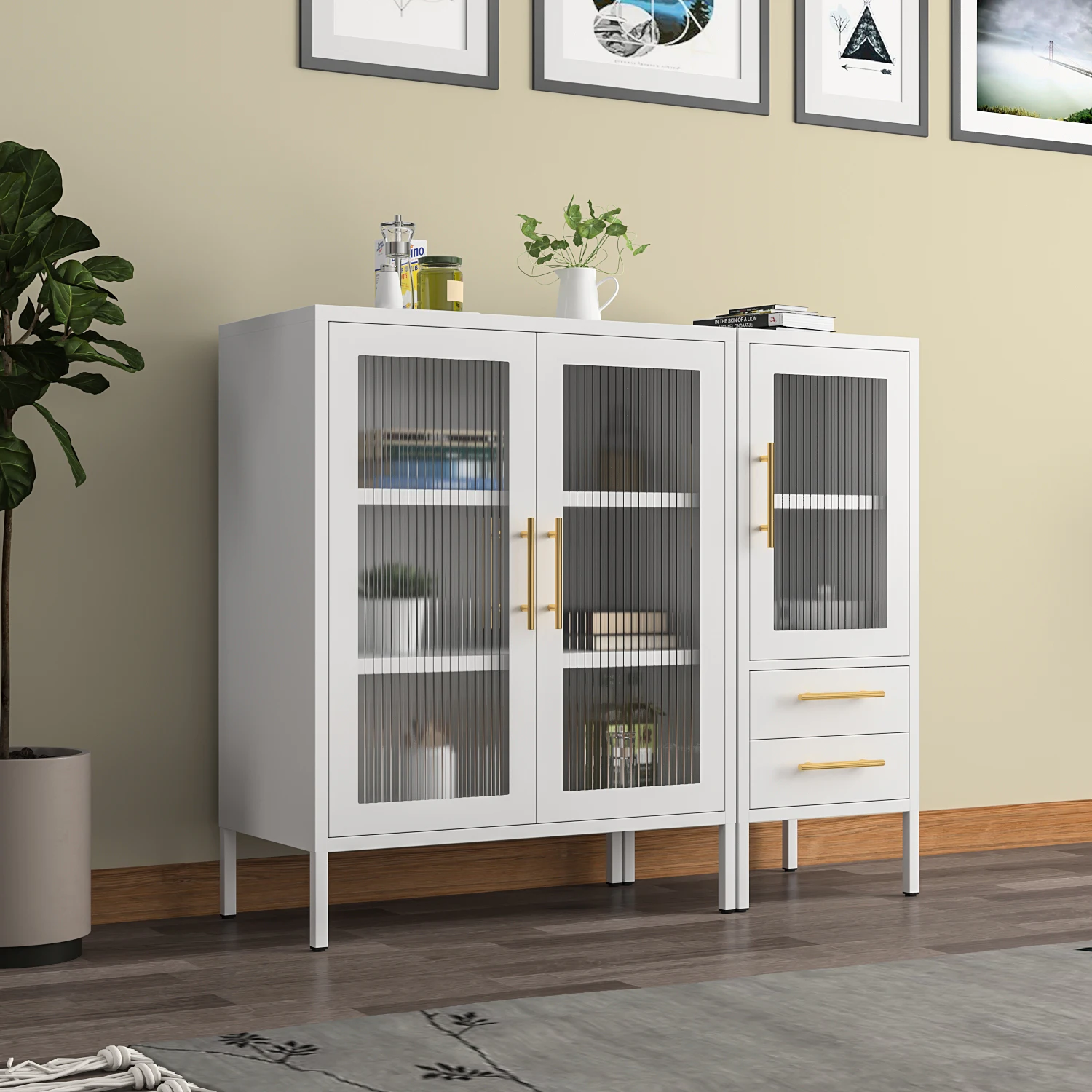 Combination Home Cabinet with Glass Pattern Versatile Furniture for Living Room Bathroom Hotel Hall Home Bar School Hospital