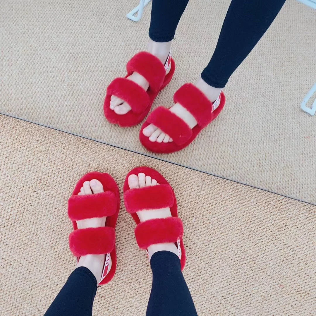 
2020 Зимние удобные меховые тапочки из овчины, женские сандалии, домашние шерстяные рождественские тапочки, обувь 