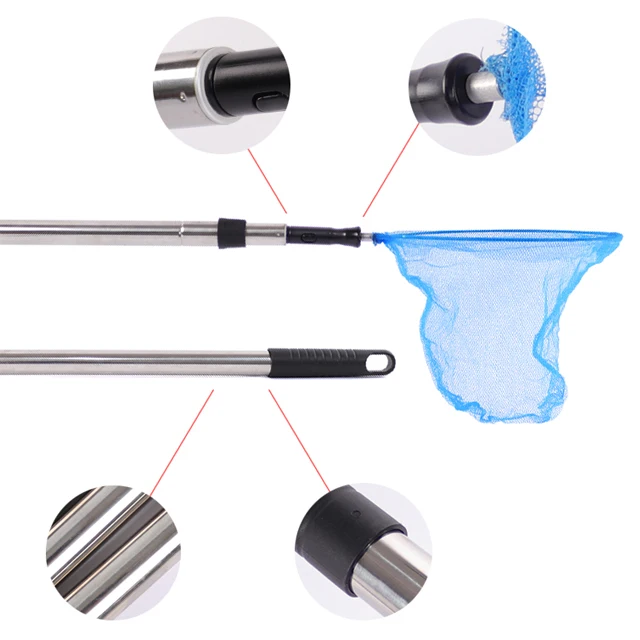 Long Handle Stainless Steel Quick Coupling Retractable Hand Net For Fishing