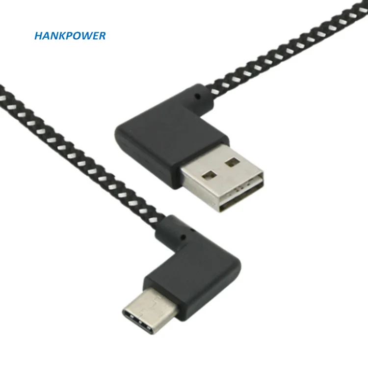 Right Angle USB Type C Mobile Phone Data Cable For Android Fast Charger 90 Degree Nylon USB C Data Cable