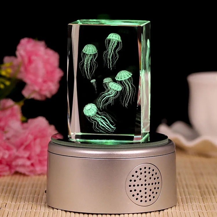 3d Laser Engraving Crystal Cube Sublimation Crystal Sea Animals Souvenir Jellyfish Crafts Valentine Wedding Ornaments gifts