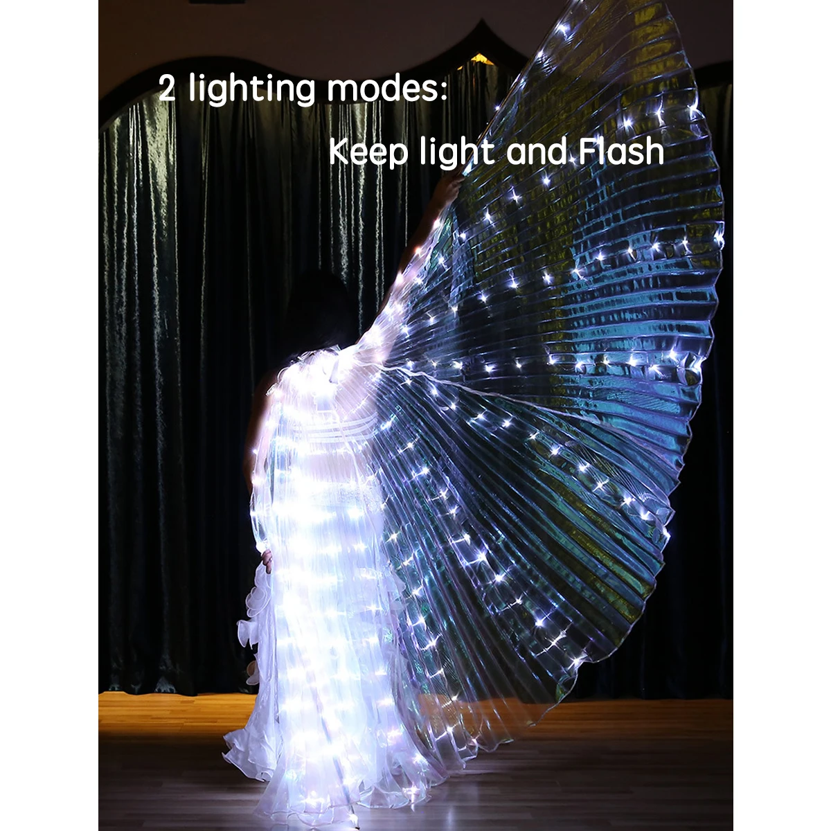 LED Isis Wing 240 lamp Belly Dance Glow Light Up Costume Party Club Wear with Sticks for Women/Girls