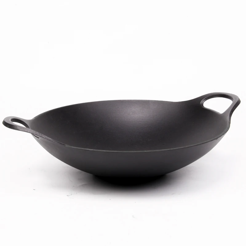 wholesale Matte black enamel Heavy Duty Construction Cast Iron chinese dish Grilling Wok Griddle Stir Fry Pan cooking wok