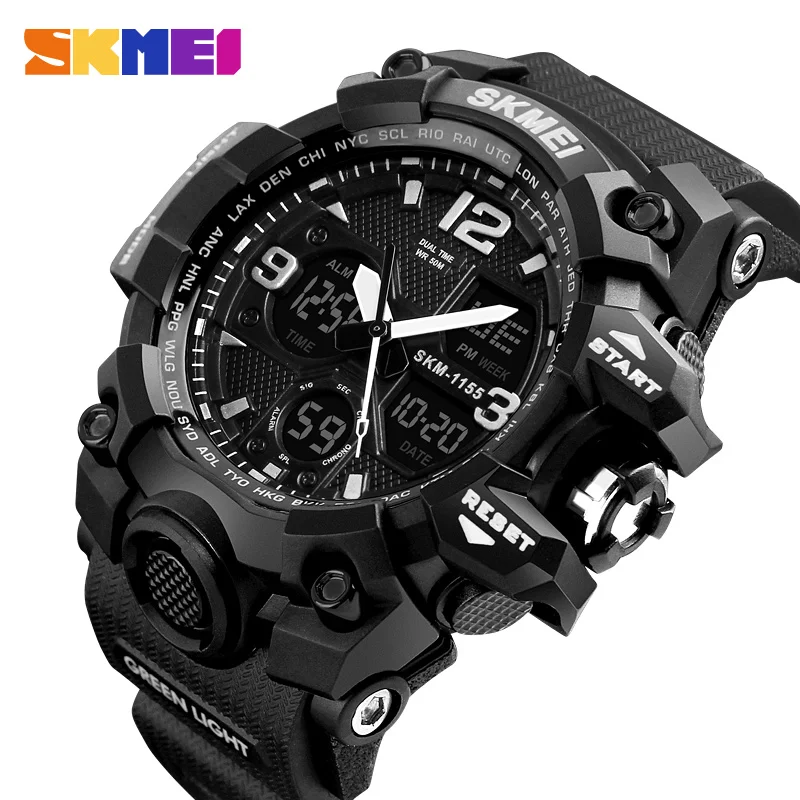 China popular wrist watch supplier Skmei 1155 men analog digital wristwatch sport watch men relojes hombre