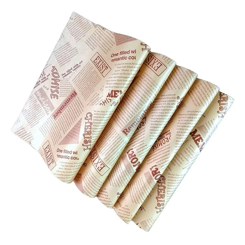 Customized Printing Food Wrapping Paper Wax Coated Newspaper Greaseproof Paper