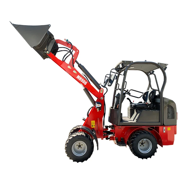 Mountain Raise Mini Compact Boom Loader 0.6 ton 0.8 ton 1.5 ton 2 ton Front End Wheel Loaders with AC Joystick