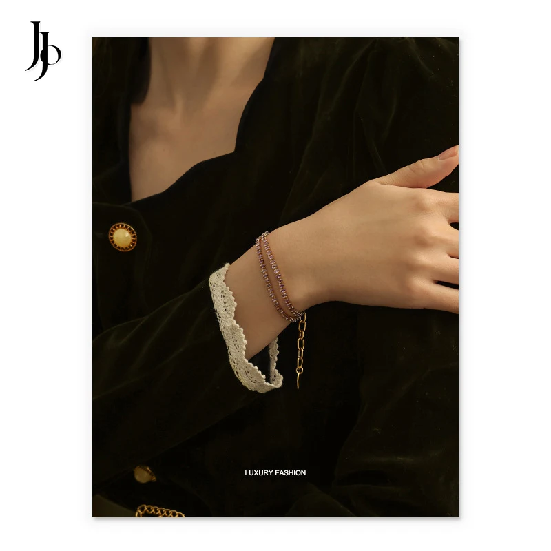 JOJO Fashion 2023 chic purple zircon crystals bracelets dainty 18k gold plated brass bracelets women luxury