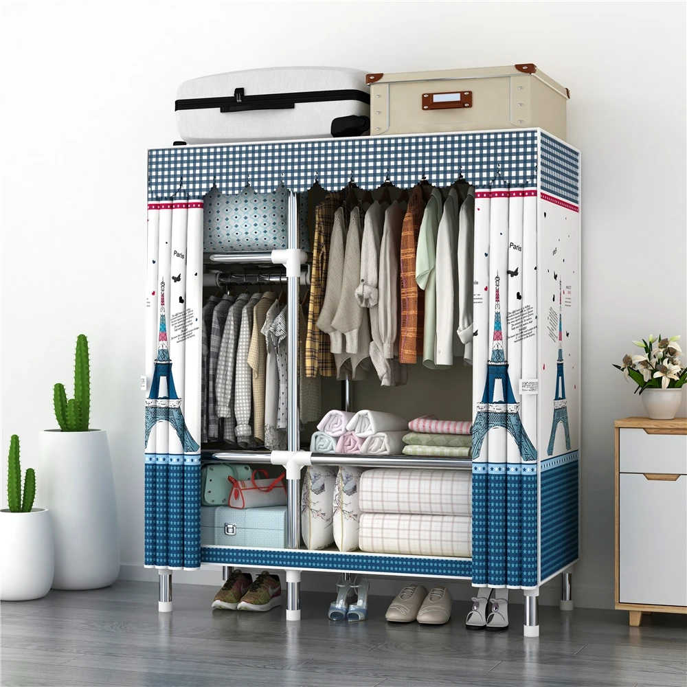 Hot Sale Baby Good Quality Jumbo Size Wardrobes Foldable Fully Assembled Cloth Fabric Covered Metal Shelves Wardrobes For Clothe