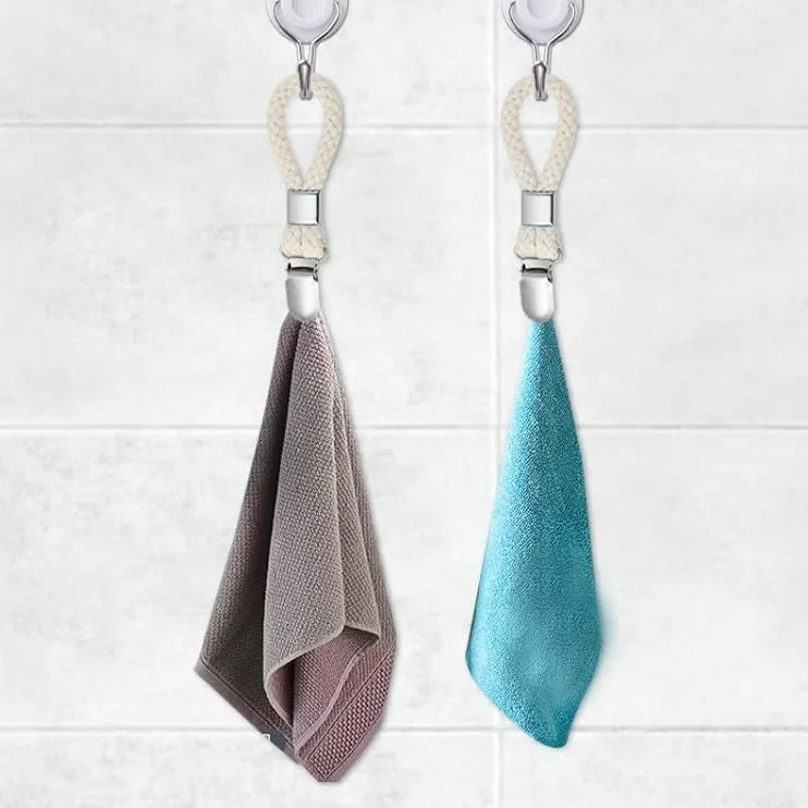 Kitchen bathroom woven cotton hand towel loop clamps tea towel hooks loops clips