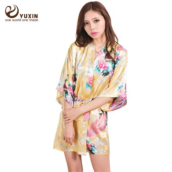Long sleepwear Satin fashion Kimono Robes women bridal silk ROBE Long Nightgown 0609008