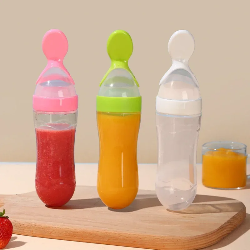 Wholesale Baby Rice Cereal Bottle Feeder Baby Silicone Baby Food Milk Feeder Squeeze Spoon biberon