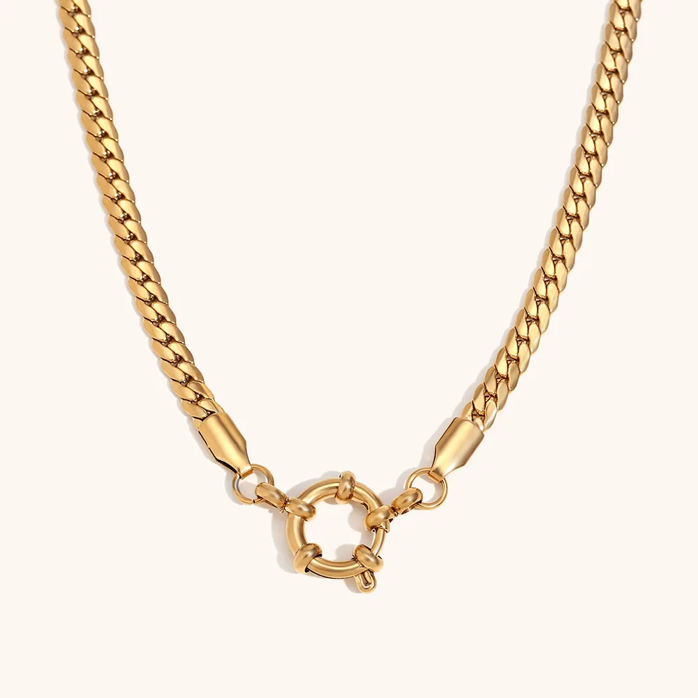 Custom Jewelry Stainless Steel 18K Gold  Plated Paper Clip Chain with Spring Buckle Pendant Necklace