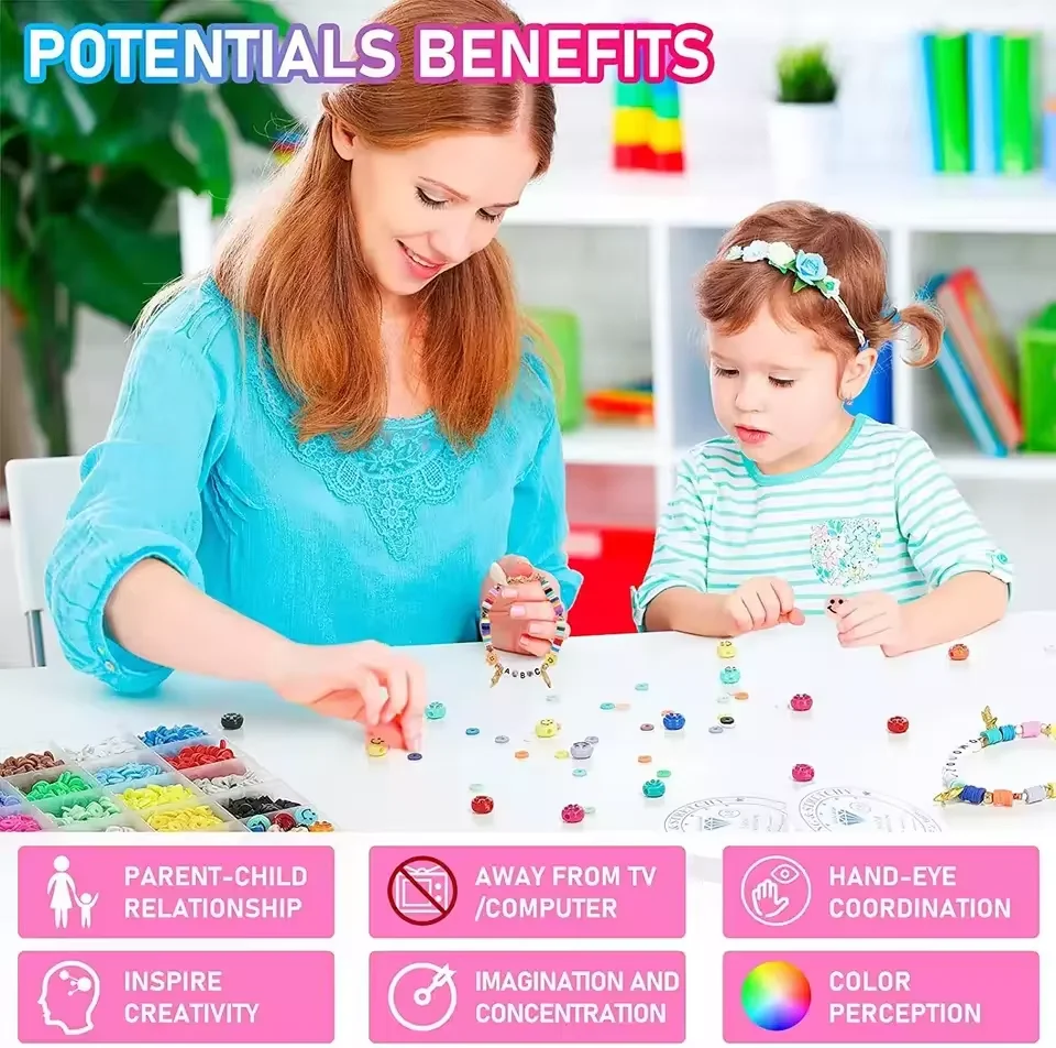 Mixed color for heishi polymer clay beads for DIY kids bracelet making beads set with golden color charm for jewelry making