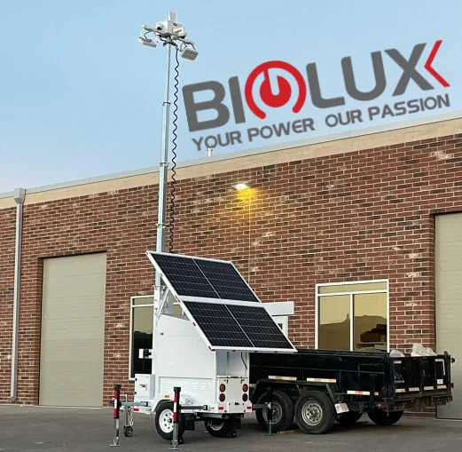 Rapid shipment Portable Full autonomy 2 Panels Mobile Solar Power Surveillance CCTV Trailer For Outdoor Security