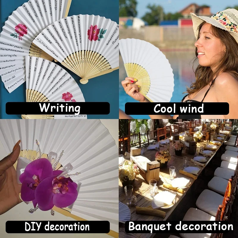 wholesale blank White Foldable Paper Fan Portable Chinese Bamboo Fan Wedding Gifts For Guest Birthday Party Decoration