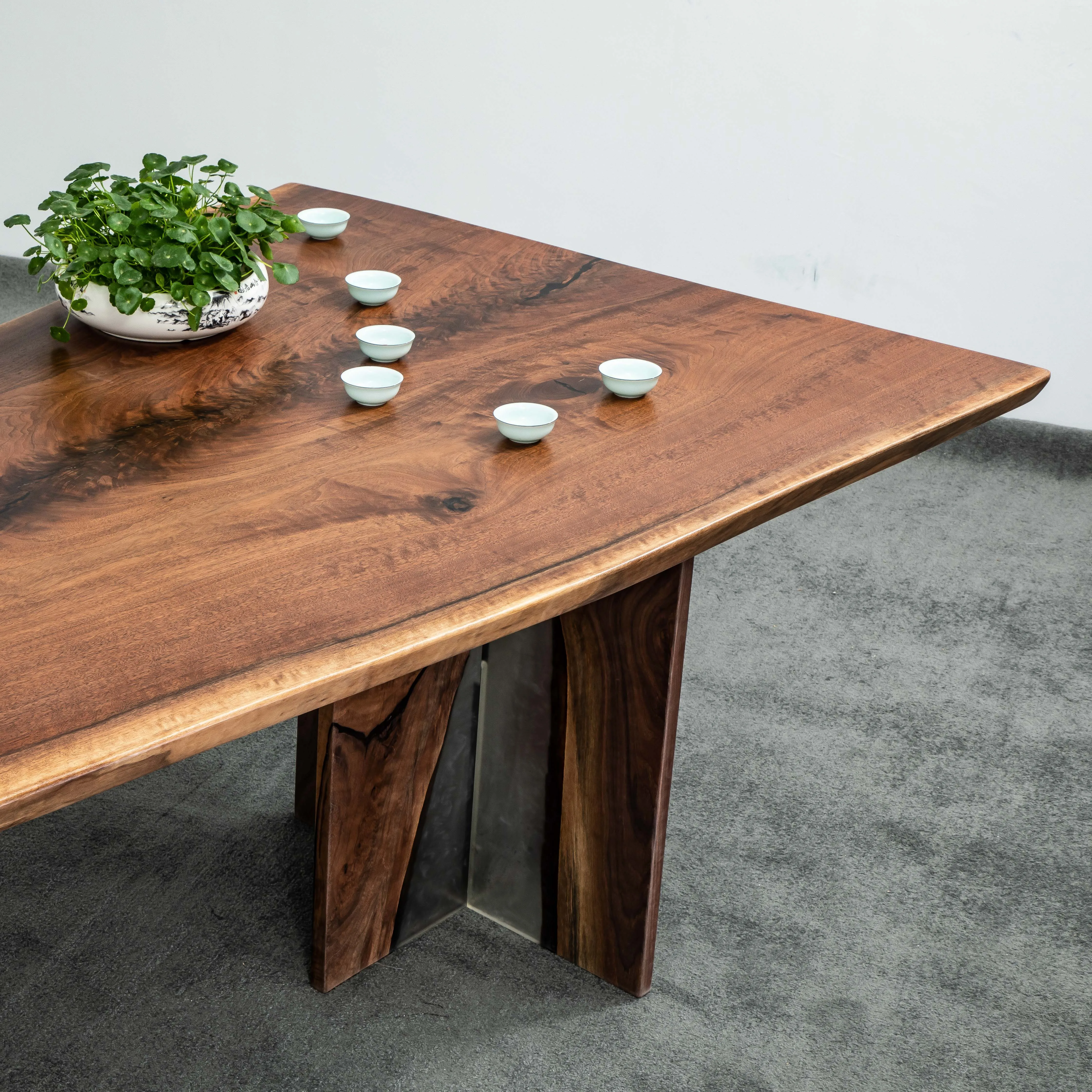 
Industrial modern kitchen natural shape table top live edge walnut large rustic wood slab 