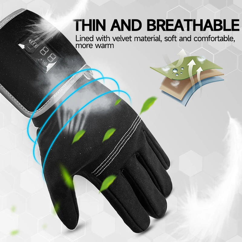Men Women Touch Screen Heated Glove Liners 2200mAh Rechargeable Battery Winter Warm Mitten Gloves for Motocycling Skiing