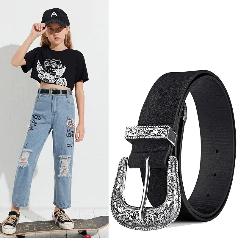 Wholesale children Fashion Casual  Cowboy Equestrian Stylish Pu Leather Belt Retro Vintage Buckle