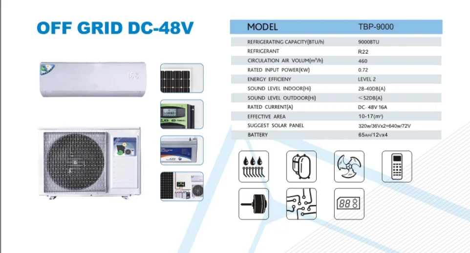 DC Solar Panel Air Conditioner Off Grid Solar Air Conditioner Manufacturer Inverter Split Wall Mounted