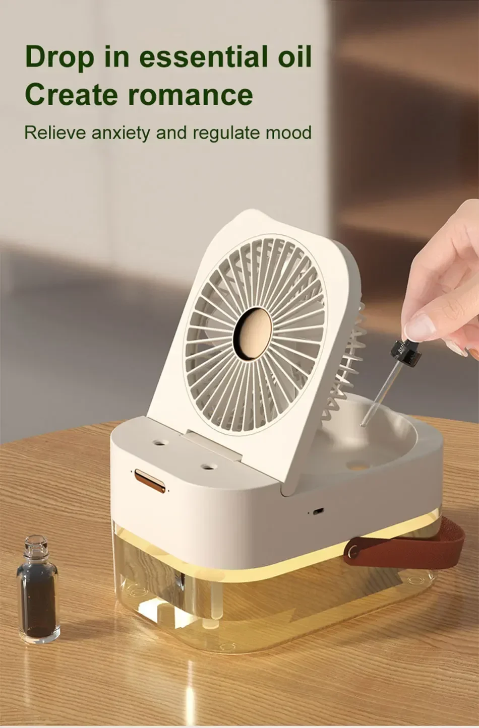 3 In 1 Portable Fan Air Conditioner Humidifier Cooling USB LED Night Light Essential oil humidifier fan