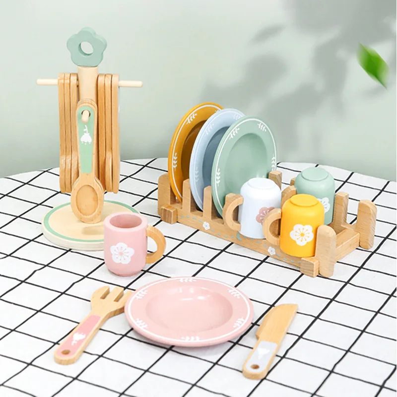 Early Education Toy Tableware Set Pretend Play Dining Table Etiquette Learning Parent-Child Interaction Wooden Toys For Children
