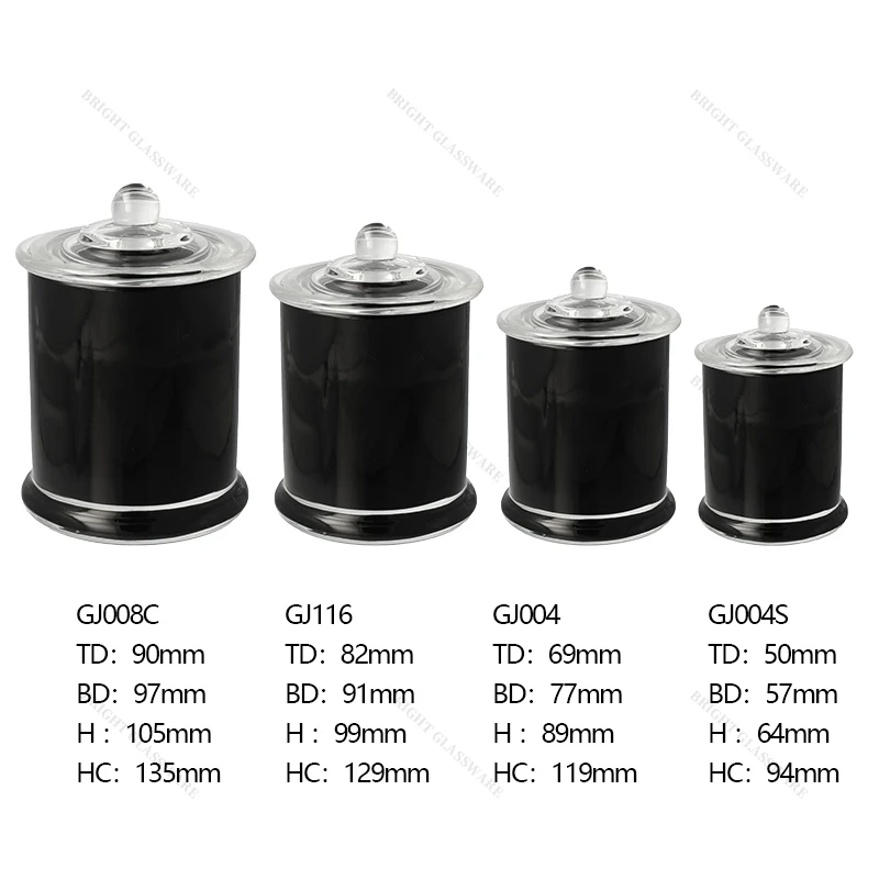 Free Sample Empty Glass Container Clear Frosted Black Danube Candle Jars Luxury Candle Jars with Knob Lids For Candle Making