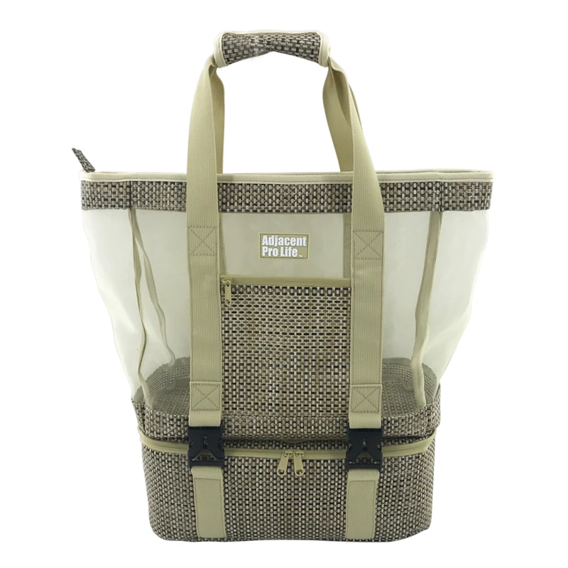 2 in 1 Ladies Big Knitted Nylon Mesh Tote Shoulder Bag with Cooler Compartment Daily Office Beach Shopping