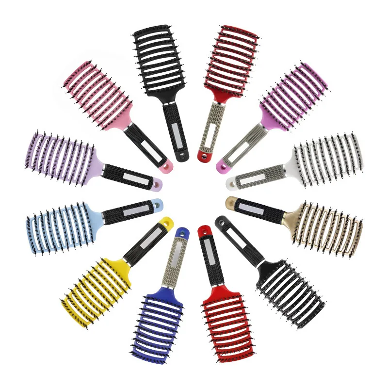 New Style Customize Logo Big Curved Comb Oil Head Curly Detangling Hair Brush Massage Scalp Brush Hairdressing Styling Tools