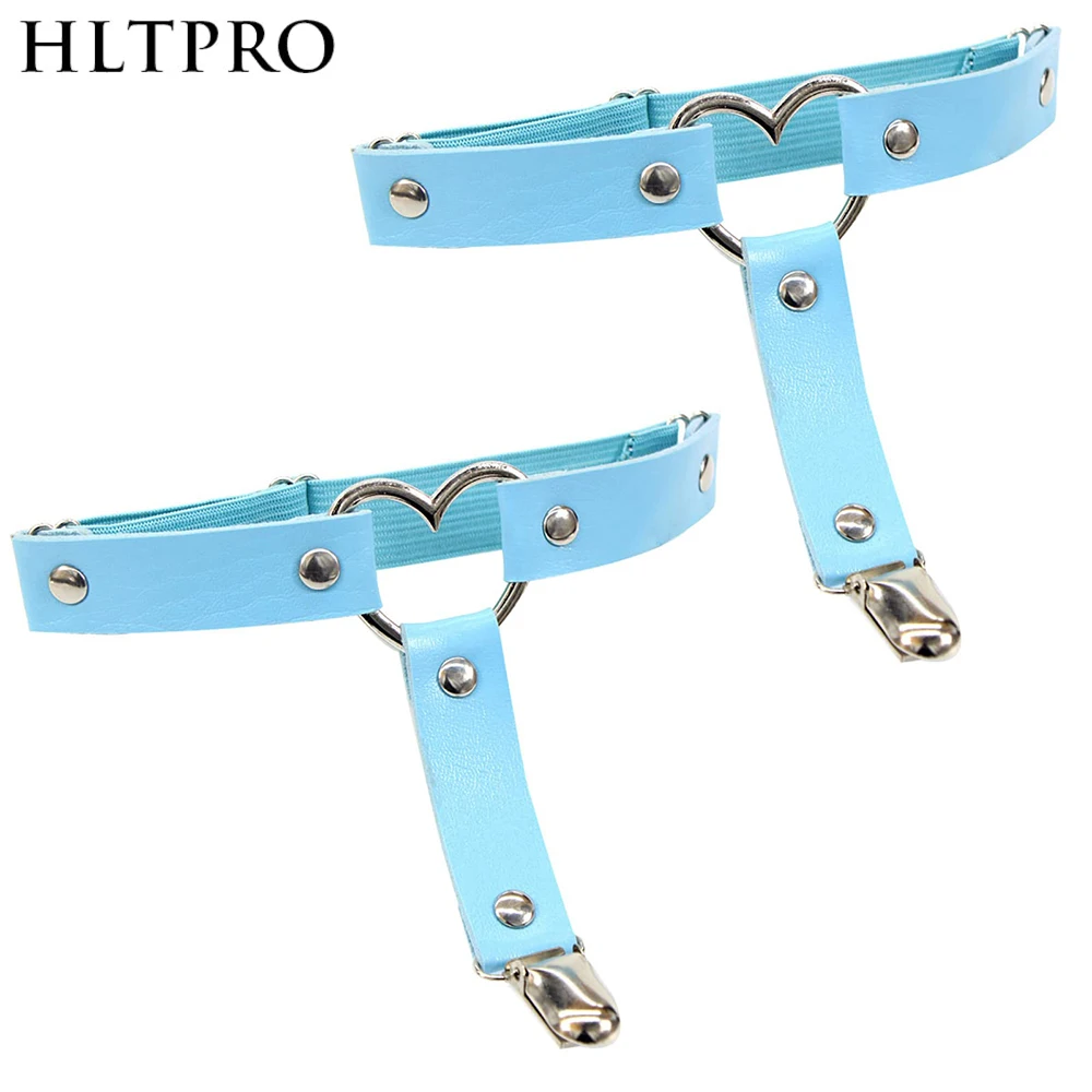 HLTPRO Garters Belt Adjustable Love Heart Leg Garter with Buckle Anti-Slip Clips Elastic Punk 1 Pair