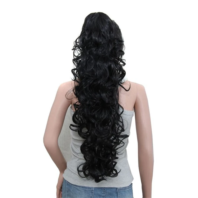  High Temperature Fiber Synthetic Afriacan Women Long Loose Wave Curly Claw Clip In Ponytail Hair Wigs