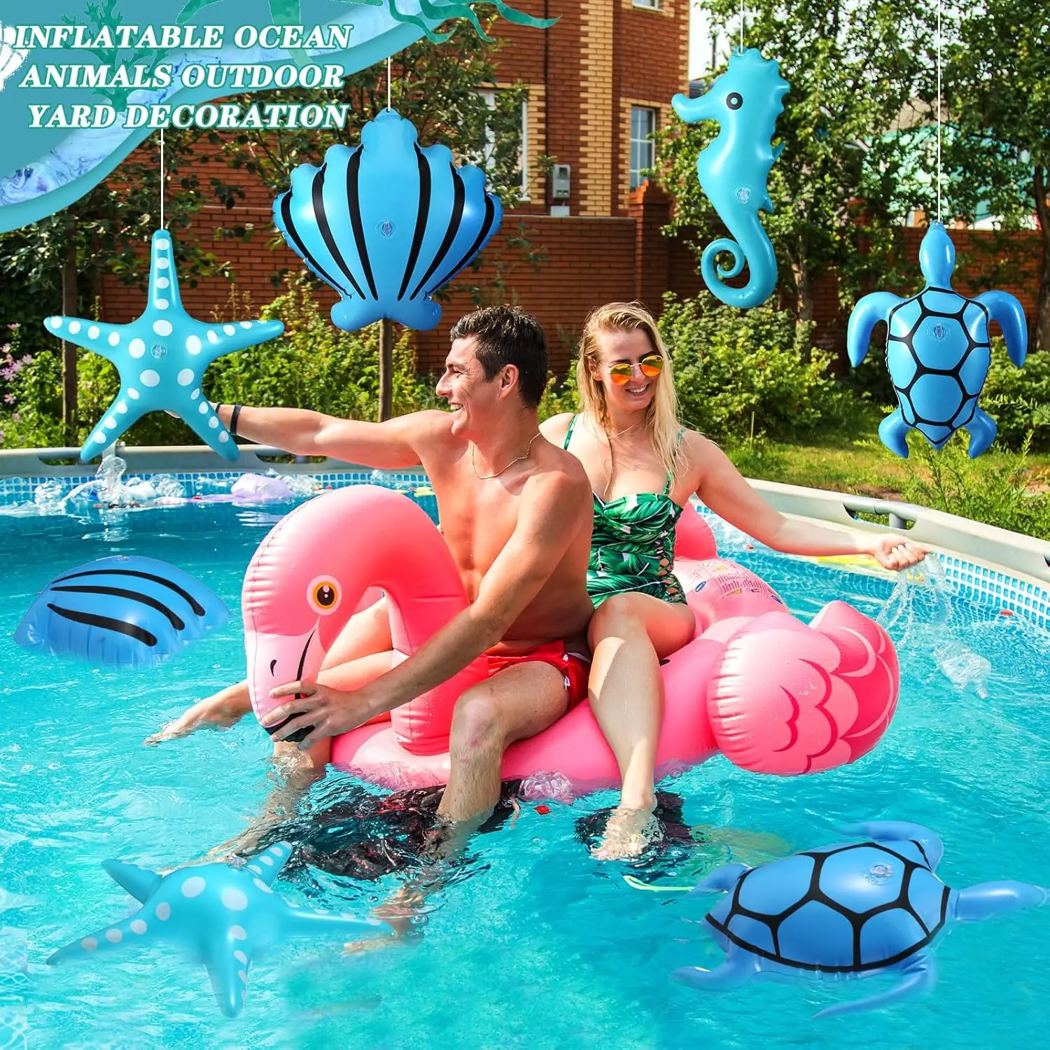 New Customizable PVC 12pcs Inflatable Marine Animal Seahorse Shell Turtle Large Hanging Ornament for Patio Pool Party Decoration