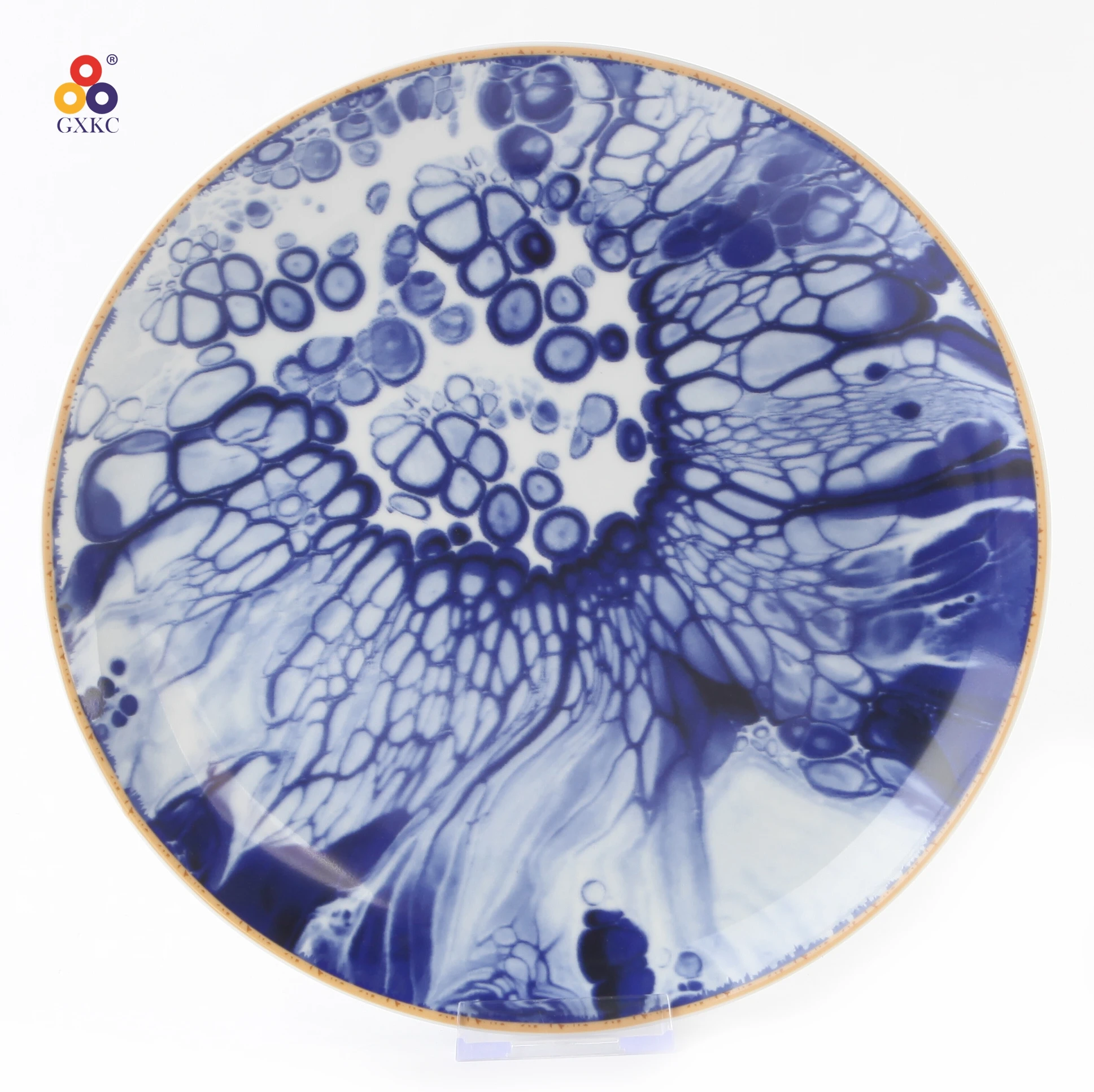 Chinese fashion design sushi porcelain flat plate,blue and white porcelain plate