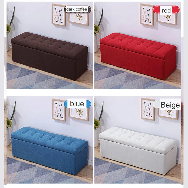 Fabric Storage Bench Long Seat Home Space Saving Ottoman Foldable Stool Living Room Shoe Stool Storage Stool Ottoman