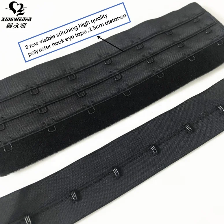 Underwear accessories 3 row velvet back high quality blue soft polyester long roll bra hook and eye tape