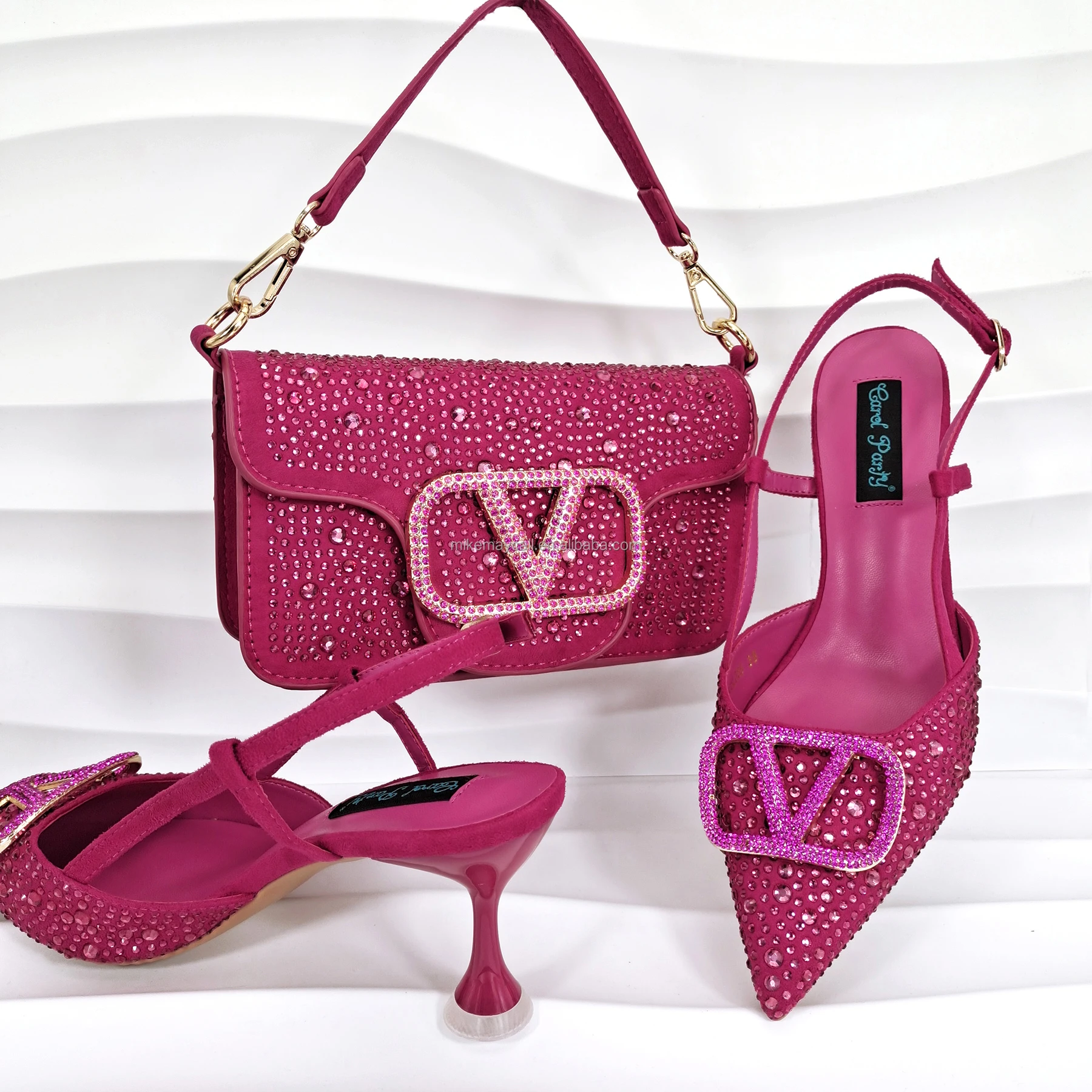 6.5 Cm High Heels with Clutch Bag for Women Wedding Shoes and Bag Set 2024 High Quality for Party PU Summer Shoes Peep-toe Pumps