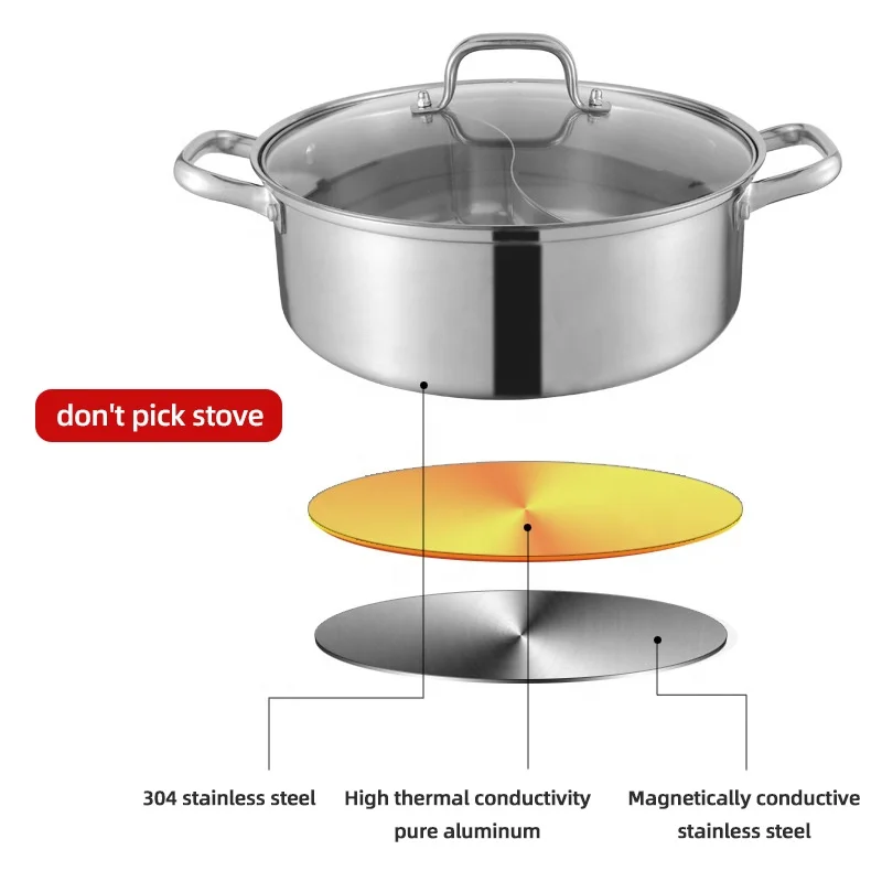 New Design Hot Pot Thickened Round Shape Stainless Steel Shabu Pot Soup Pot With Stainless Steel Handle