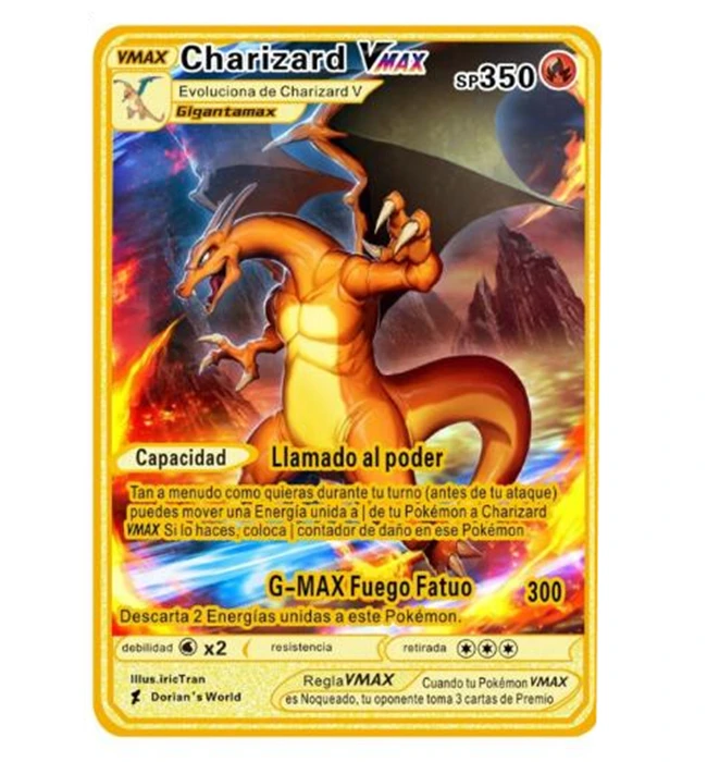 High quality Spanish metal ca Gold Metal Poke mon Cards 1st First Edition Trading Playing Cards Game Charizard,Blastoise